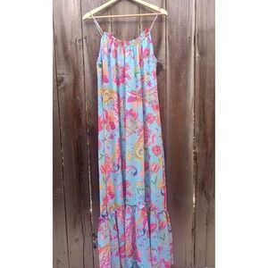 New* Beautiful Nicole Miller Floral Paisley Print Ruffle Hem Maxi Dress Length L